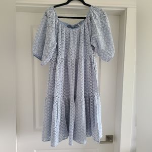 NWT Jillian Harris x Joe Fresh Blue and White Eyelet Dress Size small